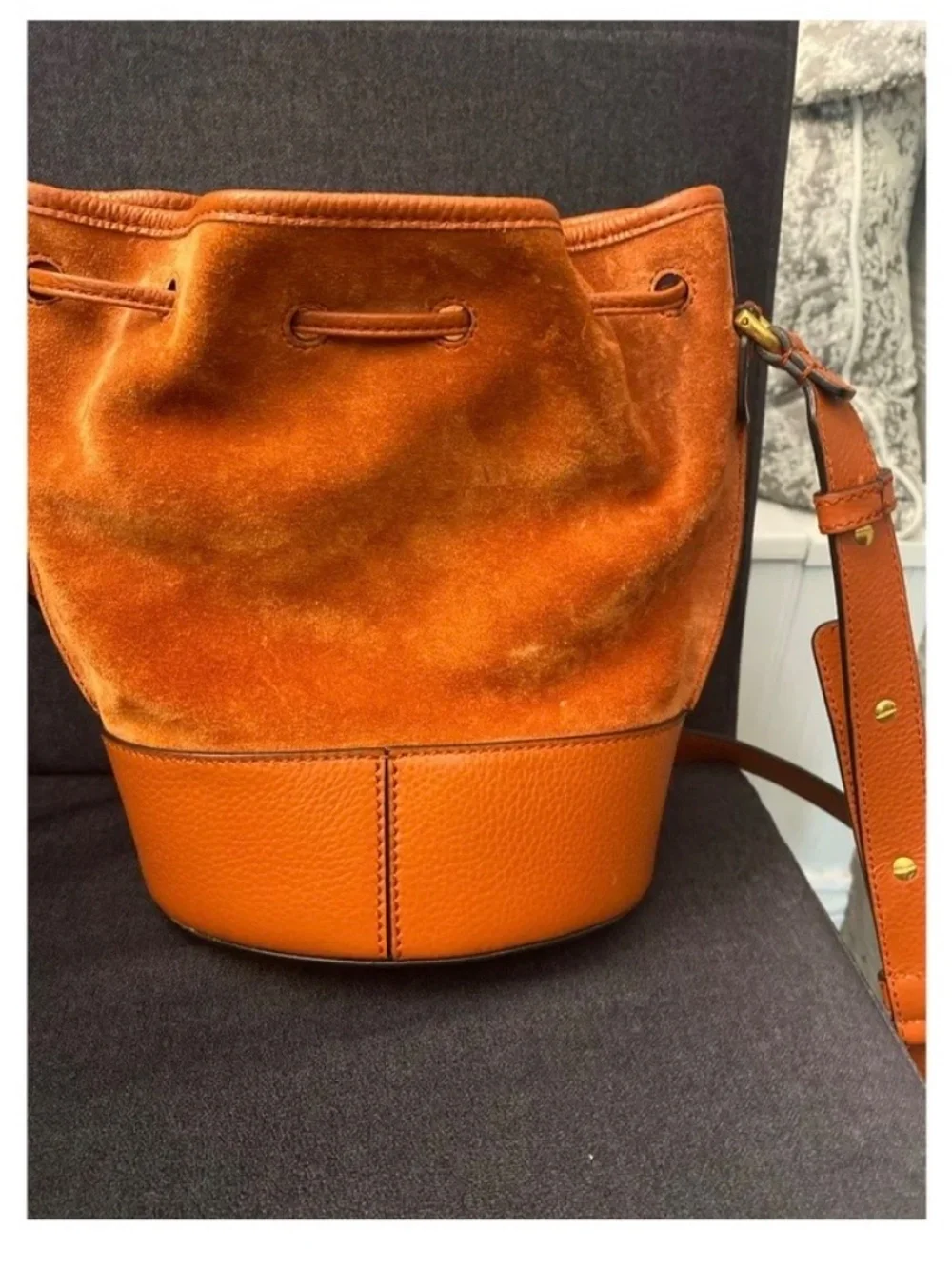 Hogan Hocket Suede Leather Bucket Bag Rust Orange Made in Italy